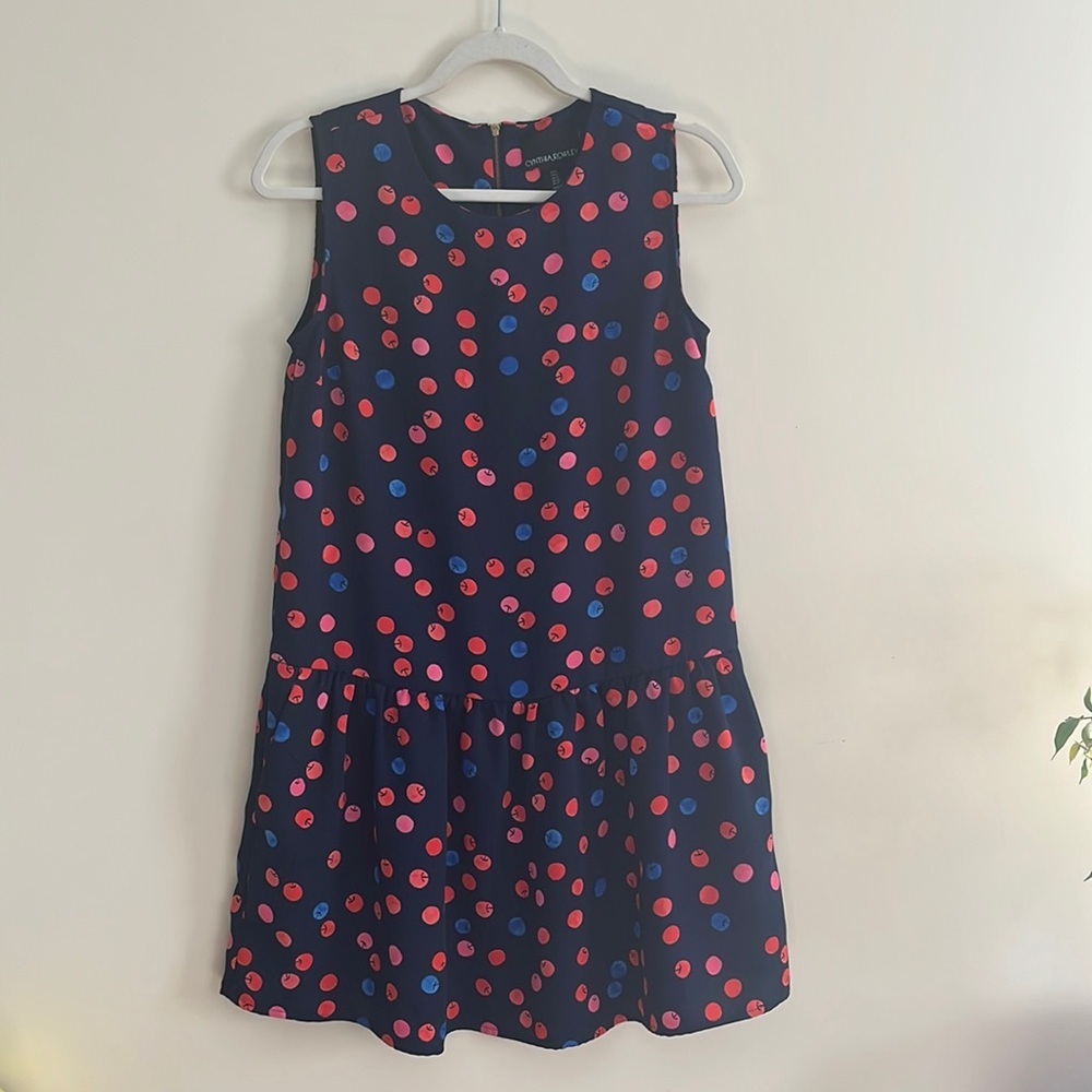 Cynthia Rowley Drop Waist Polka Dot Cherry Mini Dress sz 2 Twee summer girly - Picture 1 of 7